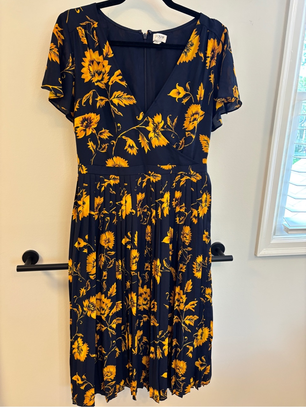 J.Crew Navy Floral Wrap Dress with Yellow Print